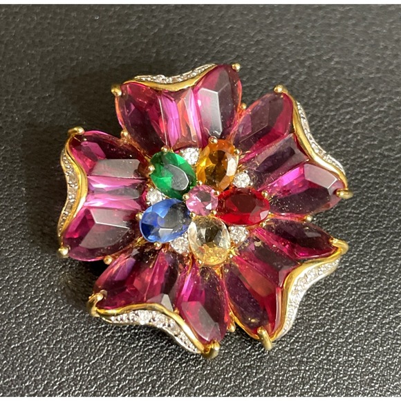 Nolan Miller Jewelry - NOLAN MILLER Enhancer Pendant Jubilant Multi Color Flower Gold Tone Rhinestone